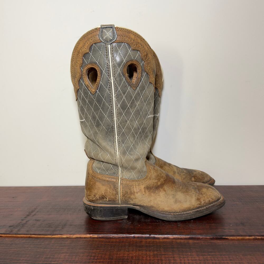 TWISTED X Men’s Distressed Ruff Stock Square Toe Leather Cowboy Boots Size 7 D